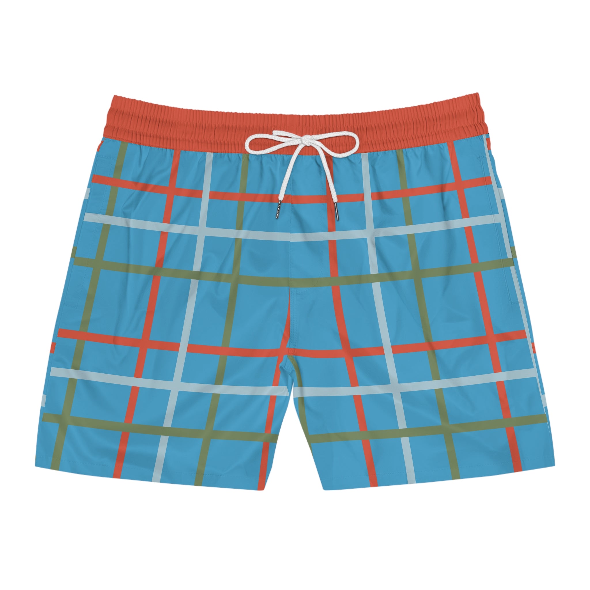 Mens Blue Plaid Swim Shorts