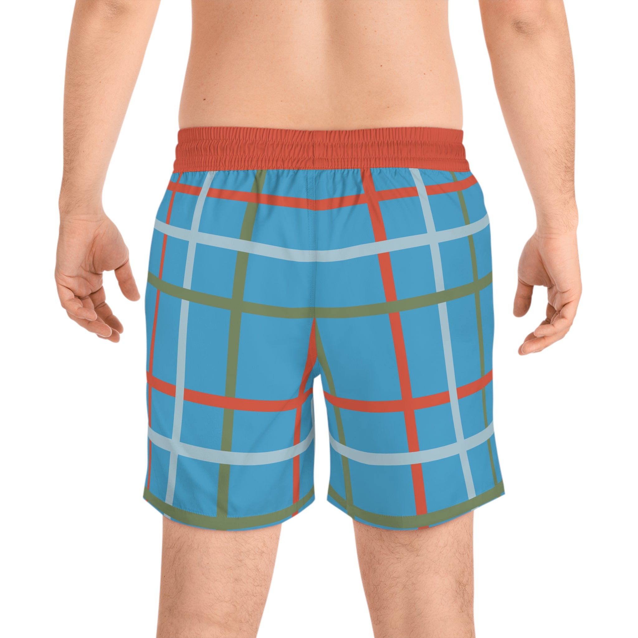 Mens Blue Plaid Swim Shorts