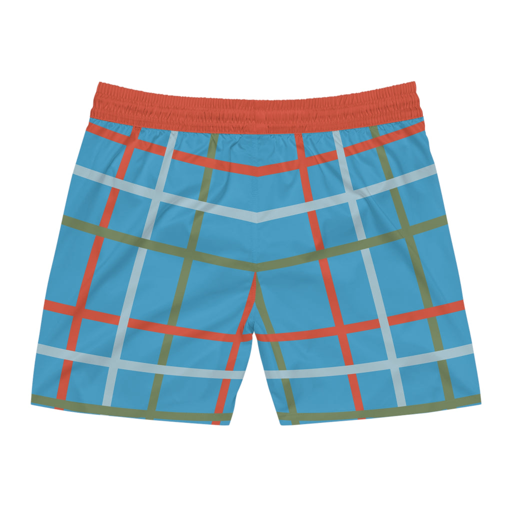 Mens Blue Plaid Swim Shorts